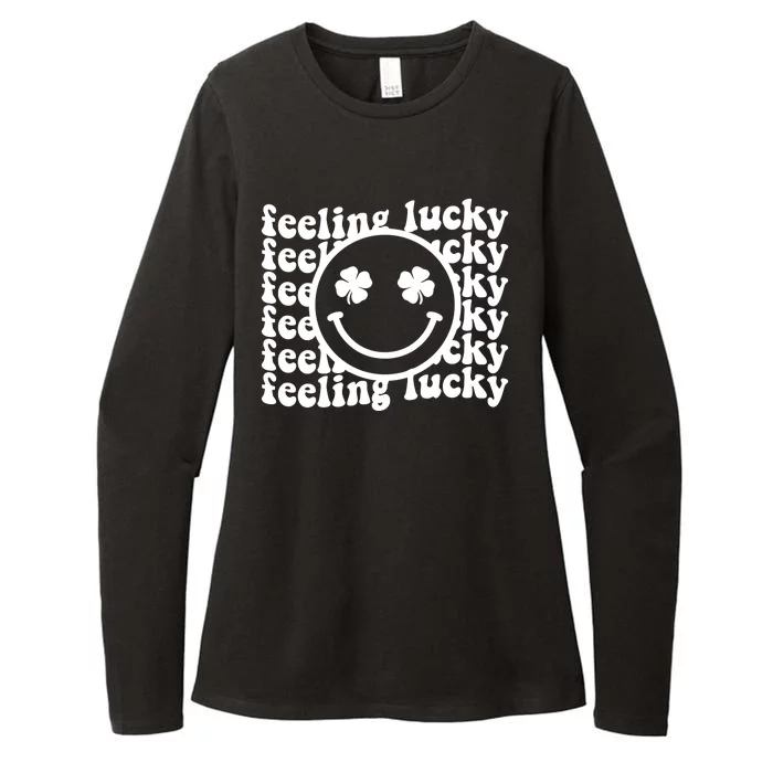 Feeling Lucky Smiley Irish Clover Womens CVC Long Sleeve Shirt