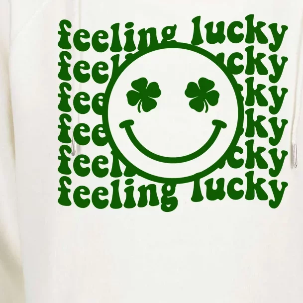 Feeling Lucky Smiley Irish Clover Womens Funnel Neck Pullover Hood