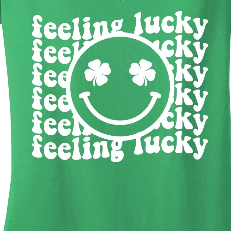 Feeling Lucky Smiley Irish Clover Women's V-Neck T-Shirt