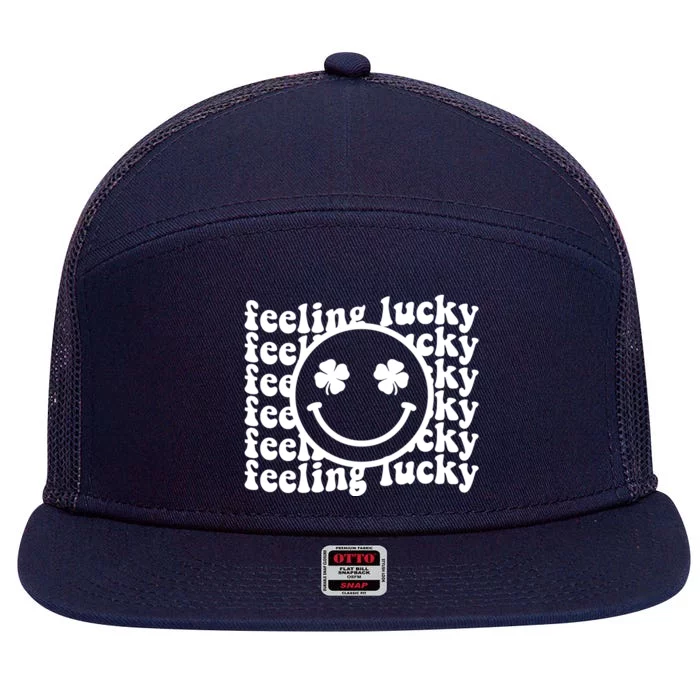 Feeling Lucky Smiley Irish Clover 7 Panel Mesh Trucker Snapback Hat