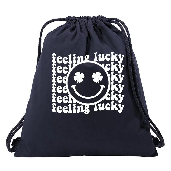 Feeling Lucky Smiley Irish Clover Drawstring Bag