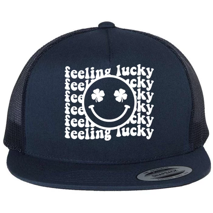 Feeling Lucky Smiley Irish Clover Flat Bill Trucker Hat