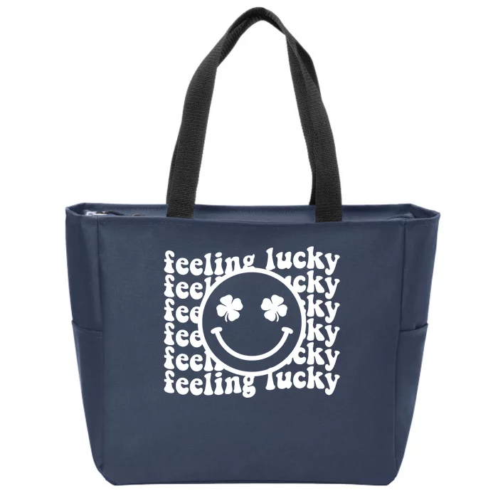 Feeling Lucky Smiley Irish Clover Zip Tote Bag