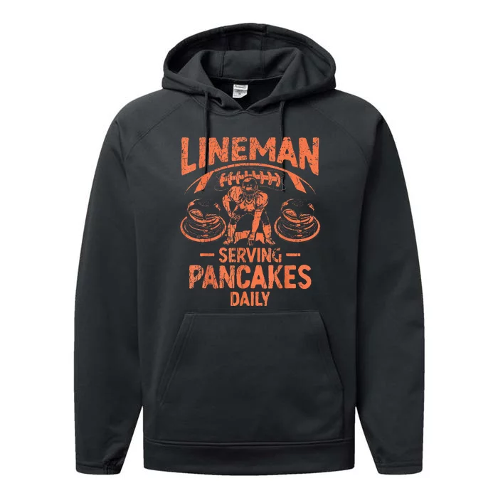 Football Lineman Serving Pancakes Daily Performance Fleece Hoodie