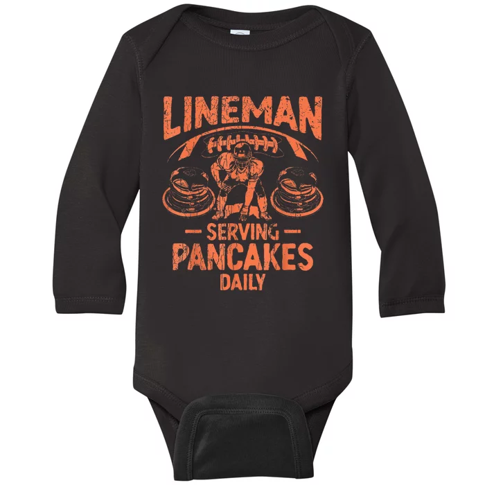 Football Lineman Serving Pancakes Daily Baby Long Sleeve Bodysuit