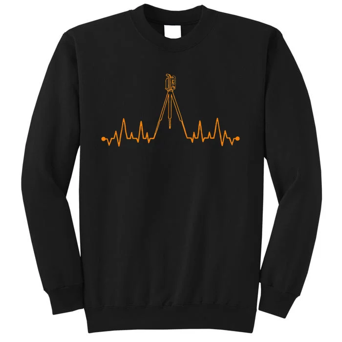 Funny Land Surveyor Gift Cool Surveying Tripod Heartbeat Tall Sweatshirt