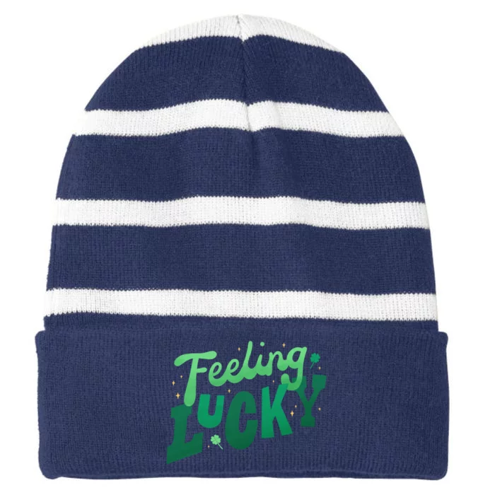 Feeling Lucky St Patrick's Day Festive Striped Beanie with Solid Band