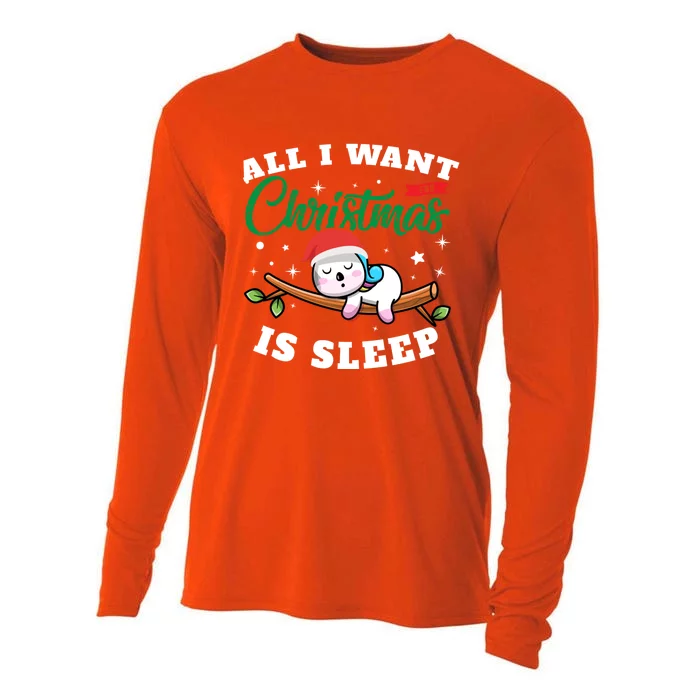 Funny Lazy Sloth All I Want For Christmas Is Sleep Funny Gift Cooling Performance Long Sleeve Crew