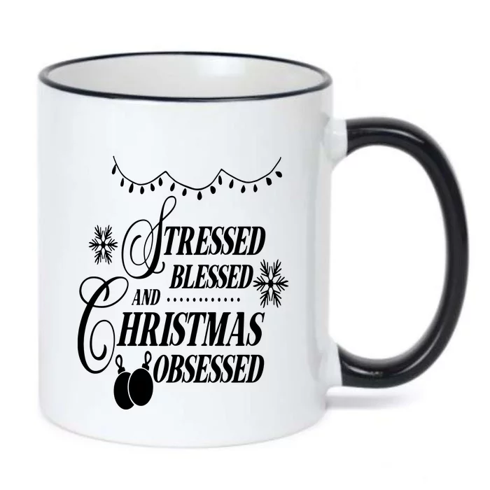 Family Love Stressed Blessed And Christmas Obsessed Black Color Changing Mug