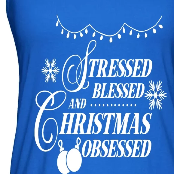 Family Love Stressed Blessed And Christmas Obsessed Ladies Essential Flowy Tank