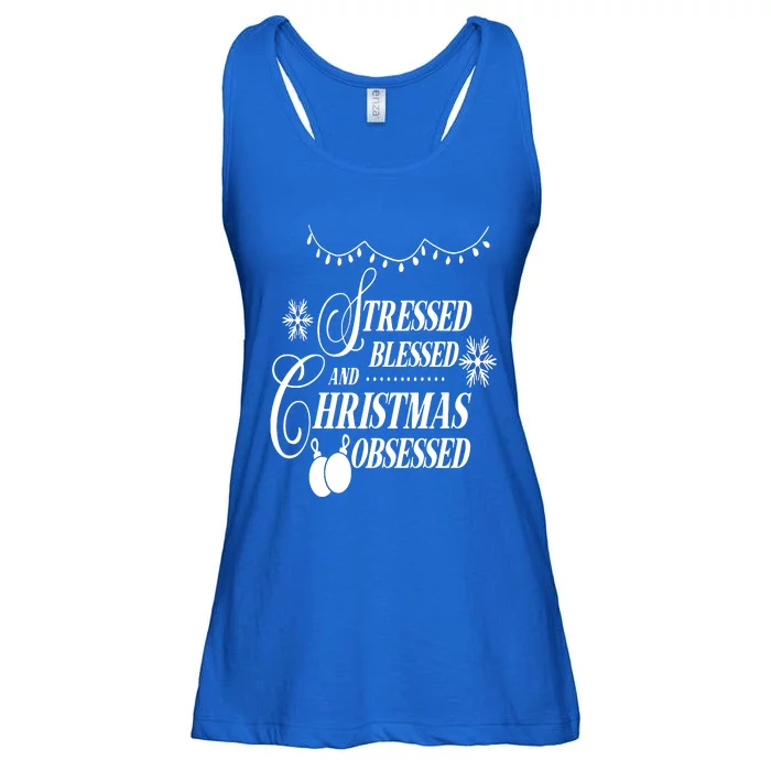 Family Love Stressed Blessed And Christmas Obsessed Ladies Essential Flowy Tank