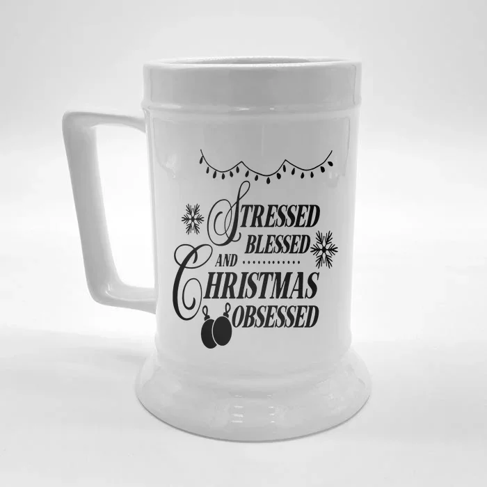 Family Love Stressed Blessed And Christmas Obsessed Front & Back Beer Stein