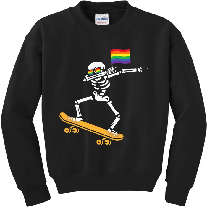 Funny LGBT Skeleton Skateboard Costume Halloween Gift Kids Sweatshirt