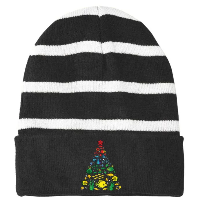 Fish Lovers Sea Beach Aquatic Christmas Tree Xmas Decor Striped Beanie with Solid Band