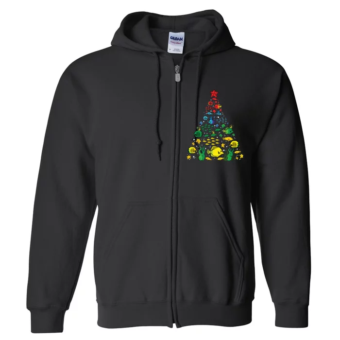 Fish Lovers Sea Beach Aquatic Christmas Tree Xmas Decor Full Zip Hoodie