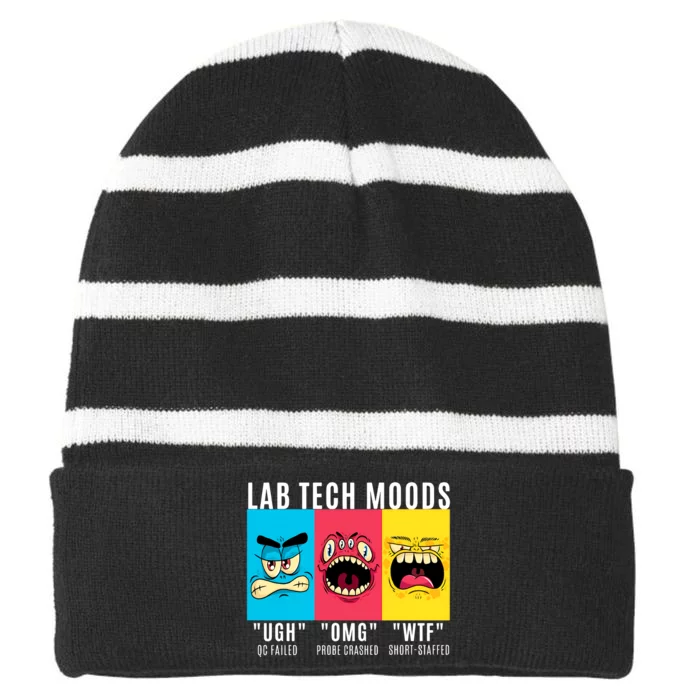 Funny Lab Tech Mood Lab Scientist Lab Week Medical Lab Science Striped Beanie with Solid Band