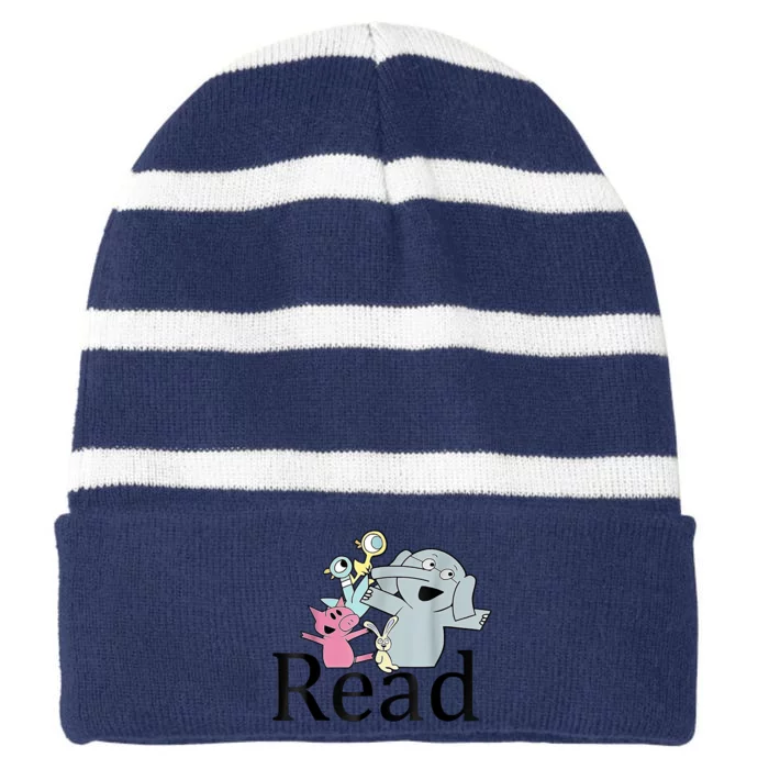 Funny Library Teacher Read Book Club Piggie Elephant Pigeons Striped Beanie with Solid Band