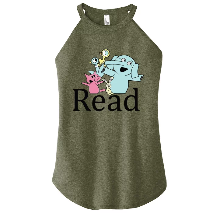 Funny Library Teacher Read Book Club Piggie Elephant Pigeons Women’s Perfect Tri Rocker Tank