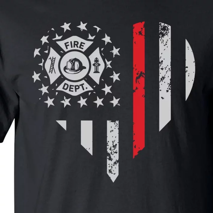 Firefighter Love Thin Red Line Heart 4th Of July USA Flag Tall T-Shirt