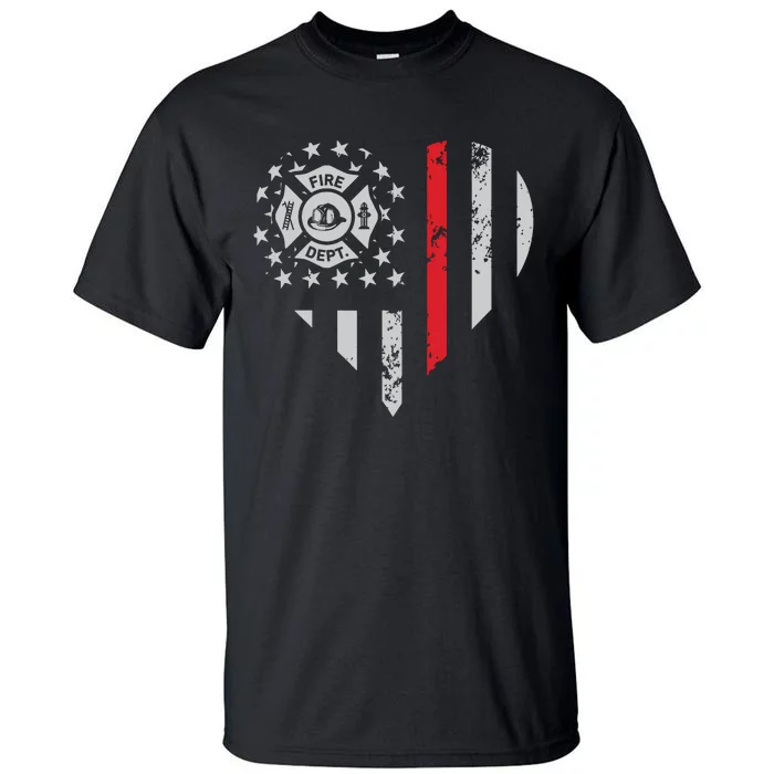 Firefighter Love Thin Red Line Heart 4th Of July USA Flag Tall T-Shirt