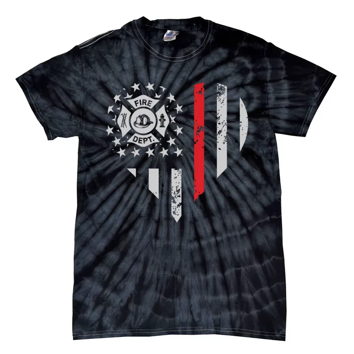 Firefighter Love Thin Red Line Heart 4th Of July USA Flag Tie-Dye T-Shirt