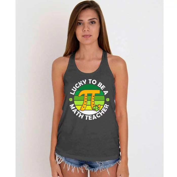 Funny Lucky to Be a Math Teacher Saint Patricks Pi Day Green Women's Knotted Racerback Tank