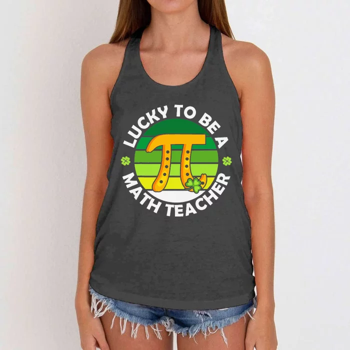 Funny Lucky to Be a Math Teacher Saint Patricks Pi Day Green Women's Knotted Racerback Tank