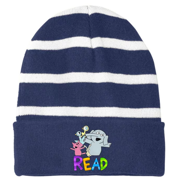 Funny Library Teacher Read Book Club Piggie Elephant Pigeons Striped Beanie with Solid Band