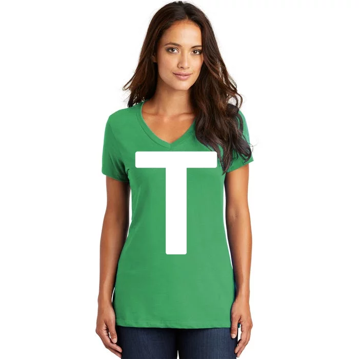 Funny Letter T Green Groups Halloween Team Groups Costume Women's V-Neck T-Shirt