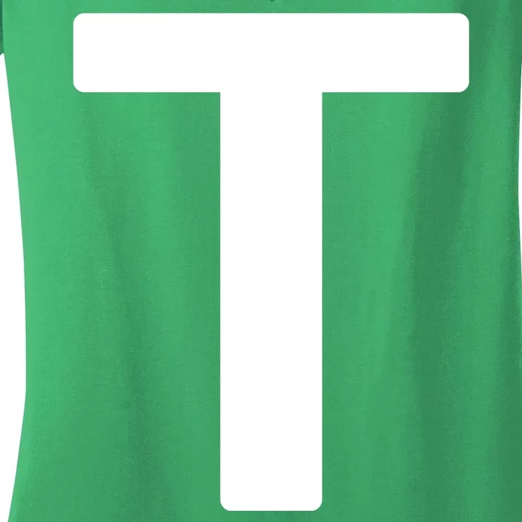 Funny Letter T Green Groups Halloween Team Groups Costume Women's V-Neck T-Shirt