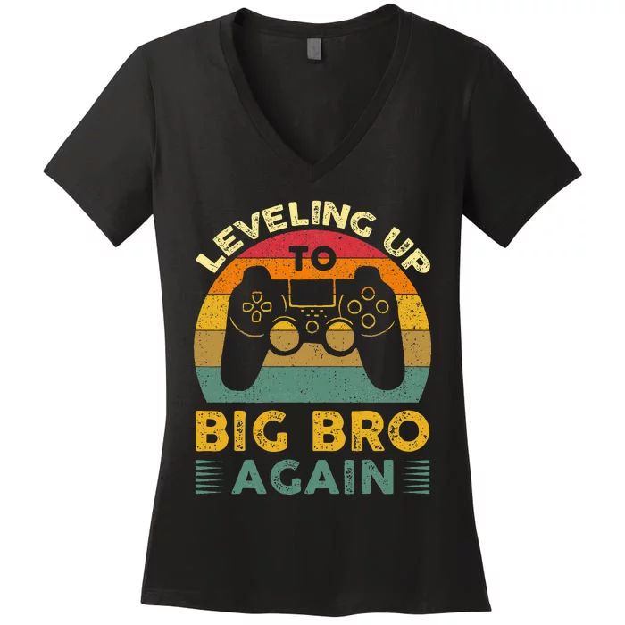 Funny Leveling Up To Big Bro Again Vintage Big Brother Again Women's V-Neck T-Shirt