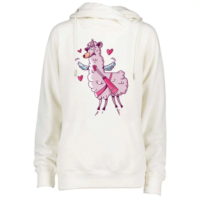 Funny Llama Valentines Day Alpaca Meaningful Gift Womens Funnel Neck Pullover Hood