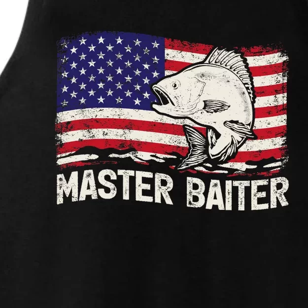 Fishing Lover Vintage American Flag Master Baiter Ladies Tri-Blend Wicking Tank