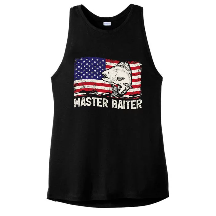 Fishing Lover Vintage American Flag Master Baiter Ladies Tri-Blend Wicking Tank