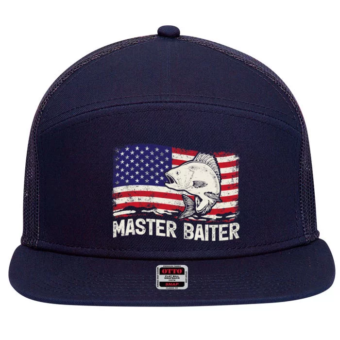 Fishing Lover Vintage American Flag Master Baiter 7 Panel Mesh Trucker Snapback Hat