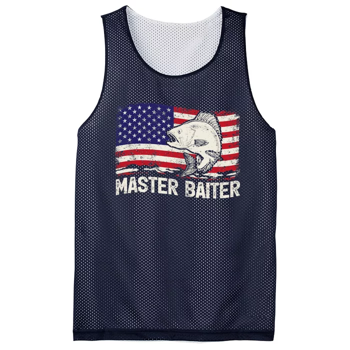 Fishing Lover Vintage American Flag Master Baiter Mesh Reversible Basketball Jersey Tank