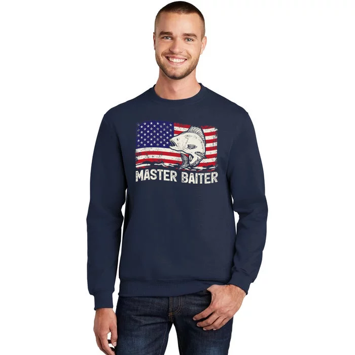 Fishing Lover Vintage American Flag Master Baiter Tall Sweatshirt