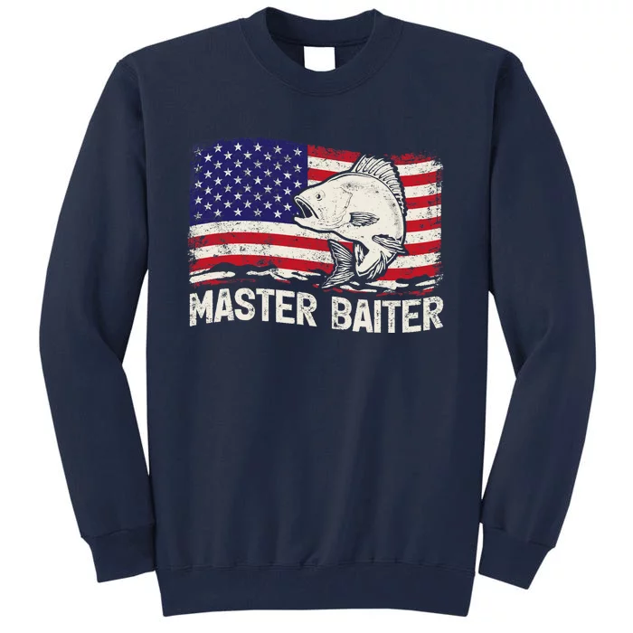 Fishing Lover Vintage American Flag Master Baiter Tall Sweatshirt