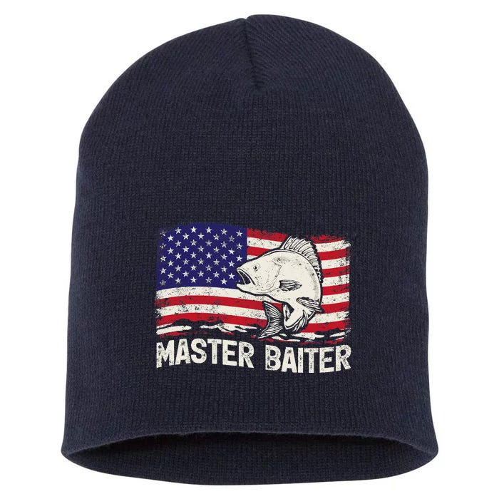 Fishing Lover Vintage American Flag Master Baiter Short Acrylic Beanie