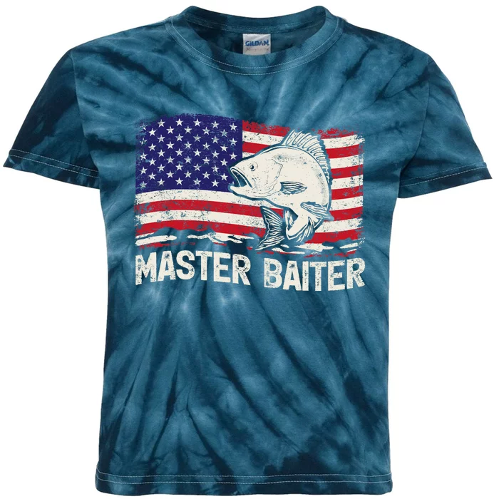 Fishing Lover Vintage American Flag Master Baiter Kids Tie-Dye T-Shirt