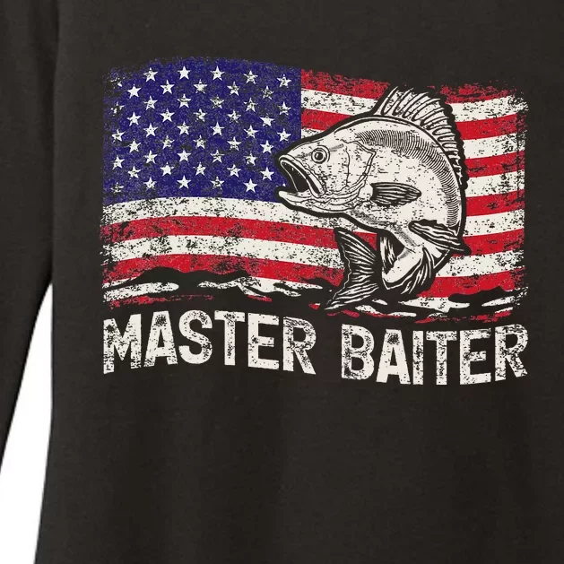 Fishing Lover Vintage American Flag Master Baiter Womens CVC Long Sleeve Shirt