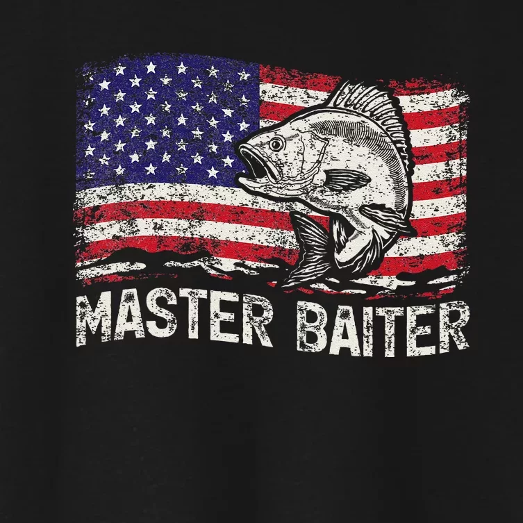 Fishing Lover Vintage American Flag Master Baiter Women's Crop Top Tee