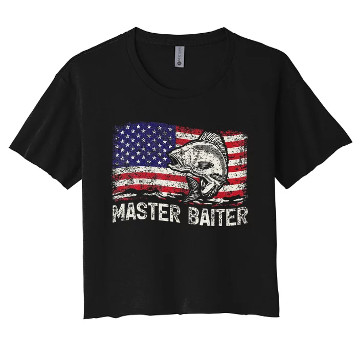 Fishing Lover Vintage American Flag Master Baiter Women's Crop Top Tee