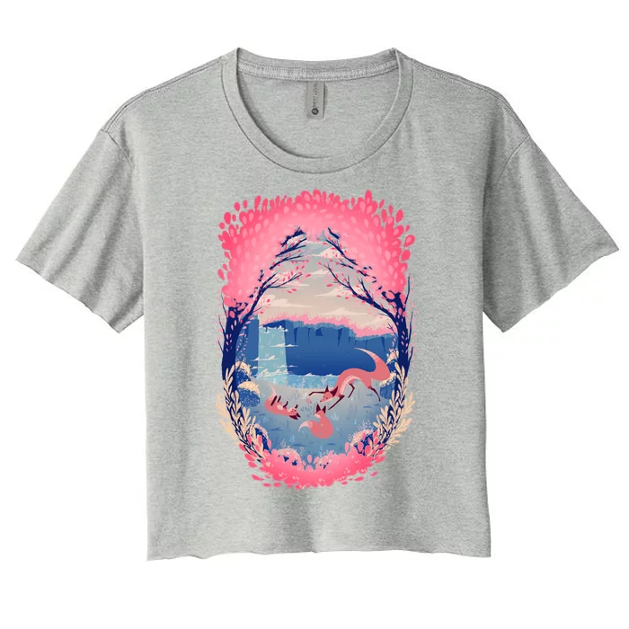 Fox Life View Illustration Women's Crop Top Tee