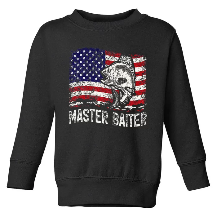 Fishing Lover Vintage American Flag Master Baiter Toddler Sweatshirt