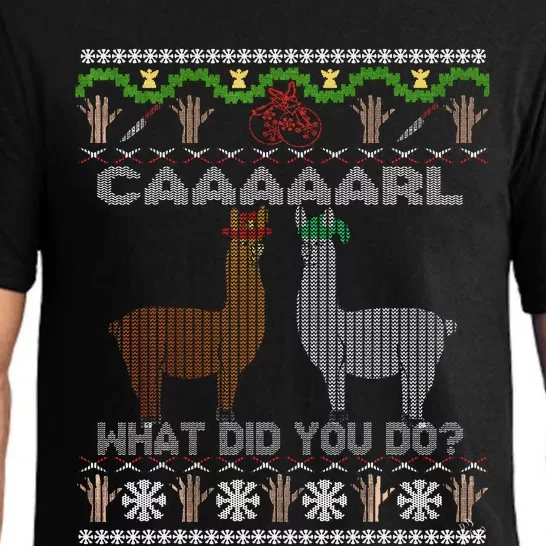 Funny Llama With Hats Christmas Look Carl What Did You Do Pajama Set