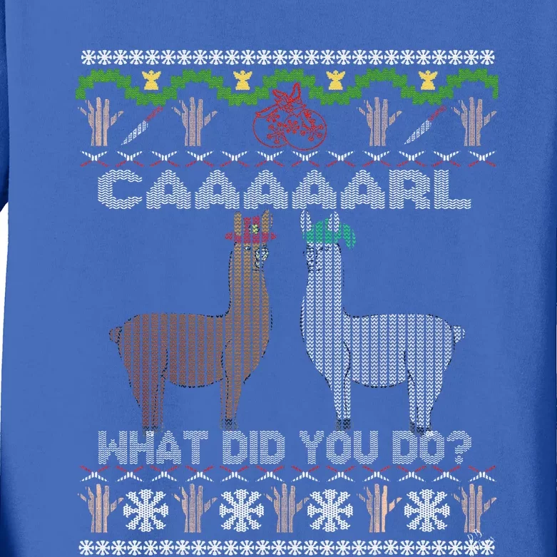 Funny Llama With Hats Christmas Look Carl What Did You Do Kids Long Sleeve Shirt