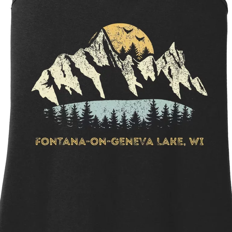 Fontanaongeneva Lake Wisconsin Mountain Sunset Sunrise Ladies Essential Tank