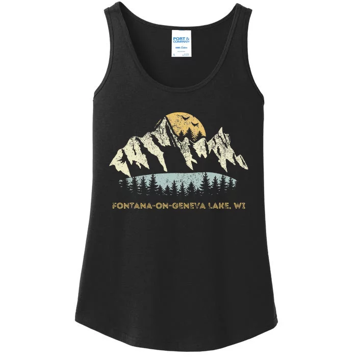 Fontanaongeneva Lake Wisconsin Mountain Sunset Sunrise Ladies Essential Tank