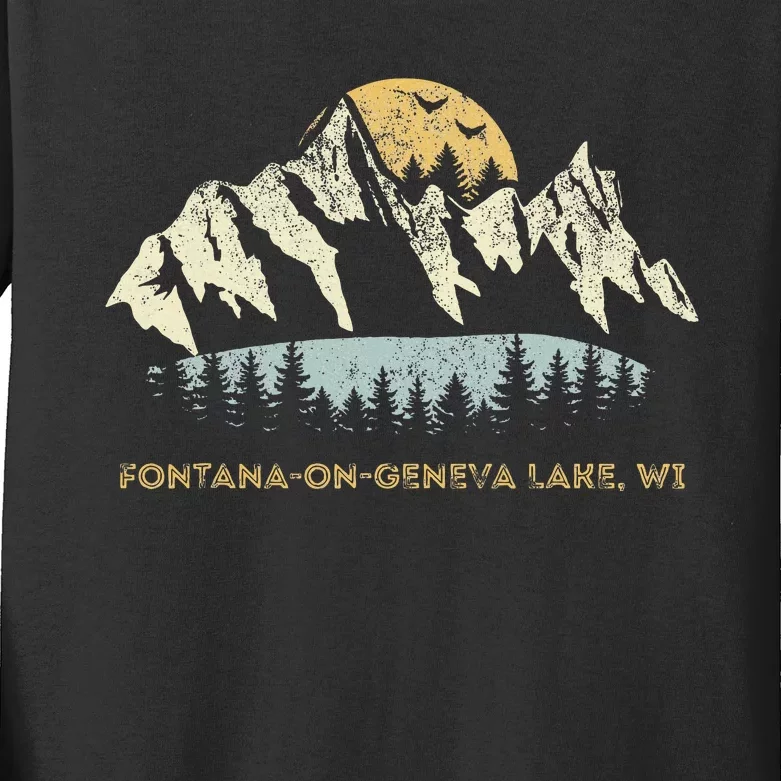 Fontanaongeneva Lake Wisconsin Mountain Sunset Sunrise Kids Long Sleeve Shirt